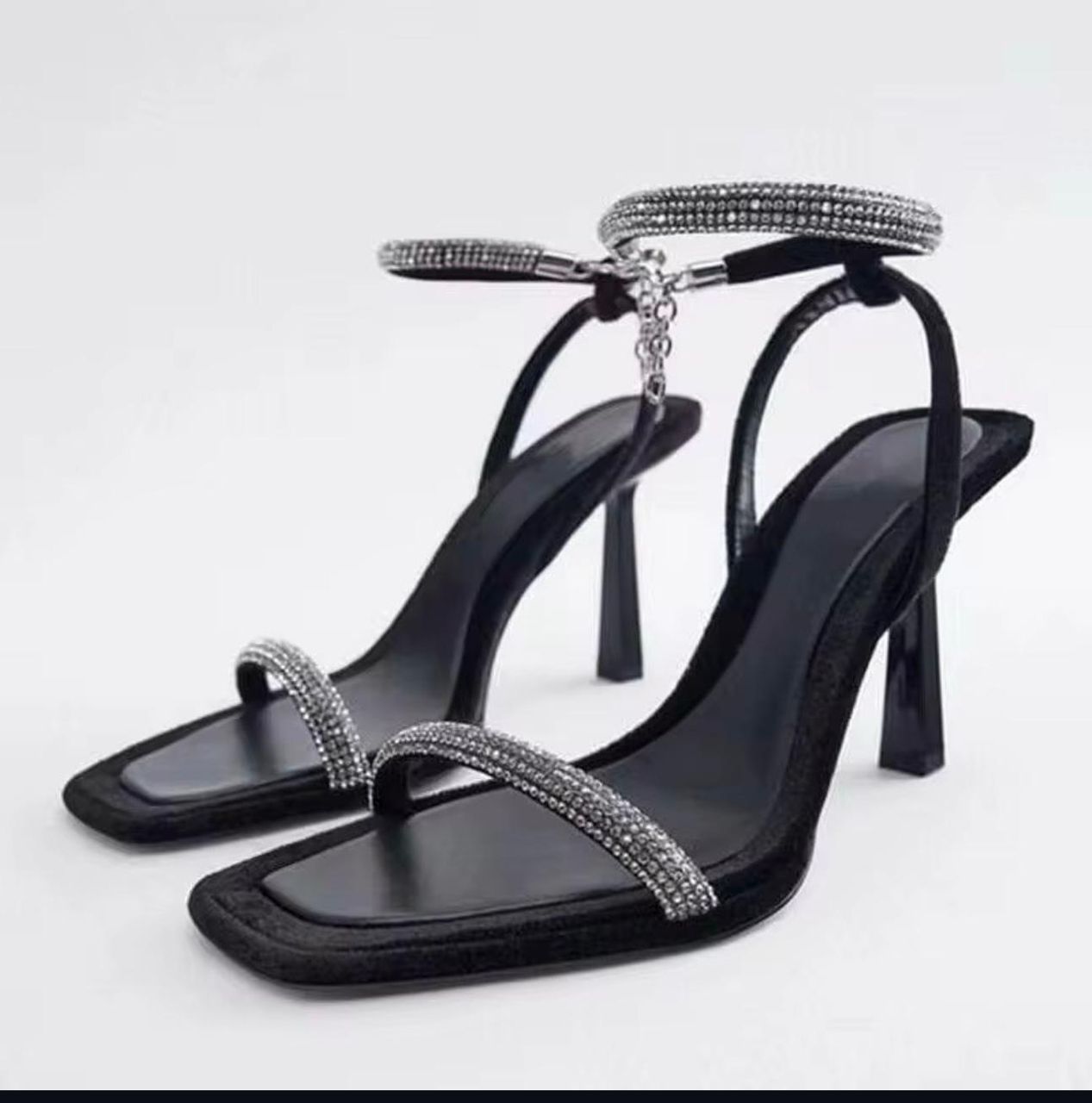 Open-Toe Ankle Strap Sandals Luxury Rhinestones Sexy Stiletto High-Heeled Sandals